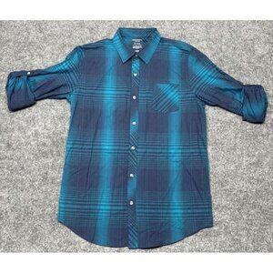 Arizona Shirt Boys XL 18/20 Jedi Teal Gray Plaid Roll Tab Pocket Button Up New